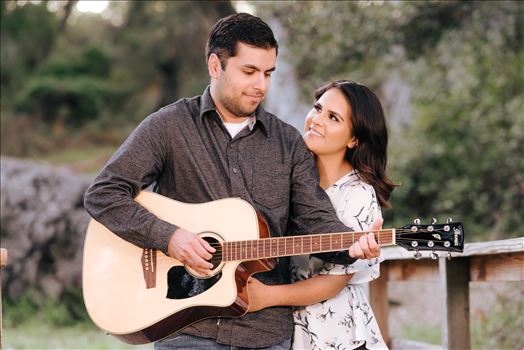 Mirror's Edge Photography captures CiCi and Rocky's Sunrise Engagement in Los Osos California at Los Osos Oaks Reserve. Guitarist engagement photography