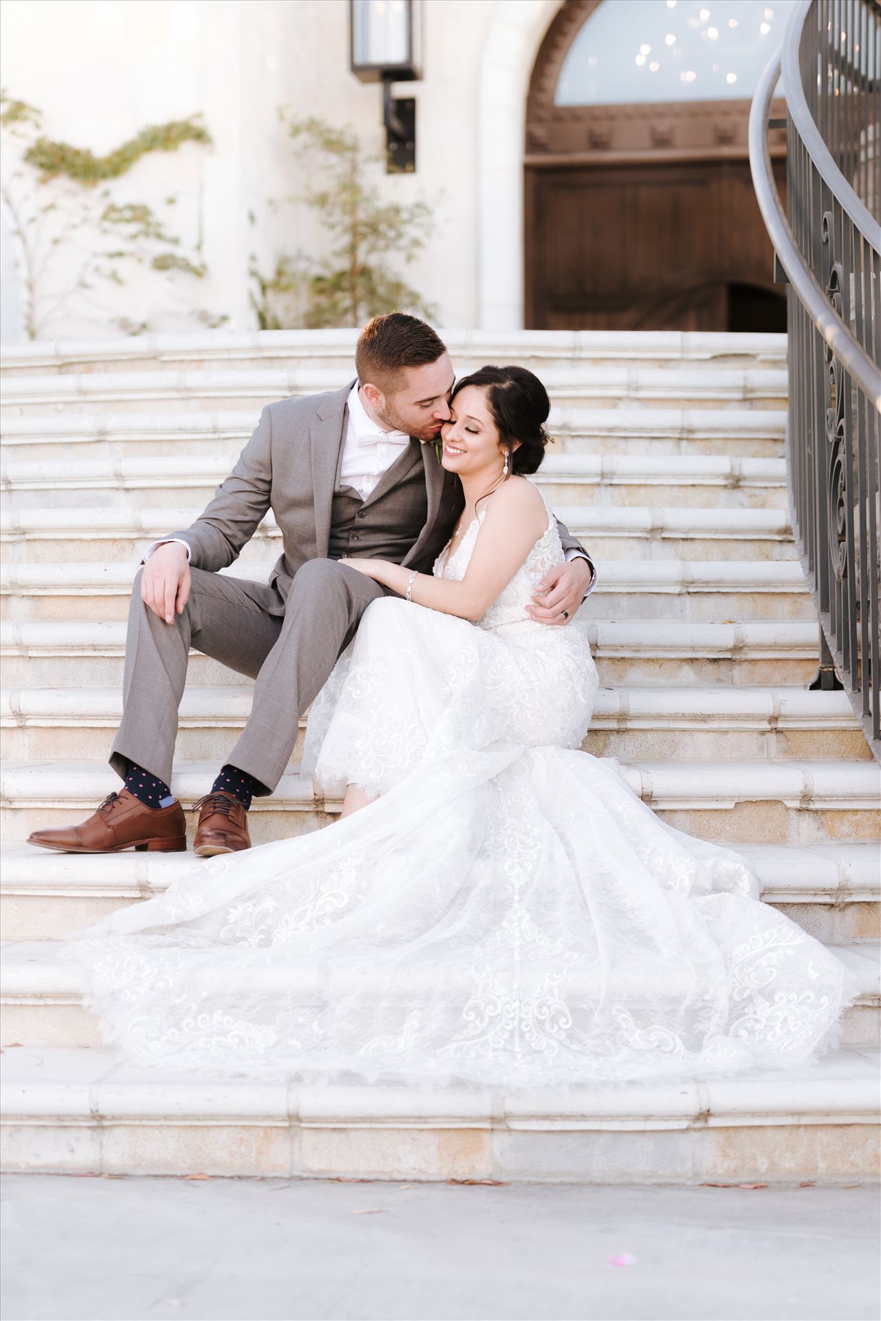 FW-6827.JPG - Tooth and Nail Winery elegant and formal wedding in Paso Robles California wine country by Mirror's Edge Photography, San Luis Obispo County Wedding Photographer. Bride and Groom in front of the castle in Paso Robles California by Sarah Williams