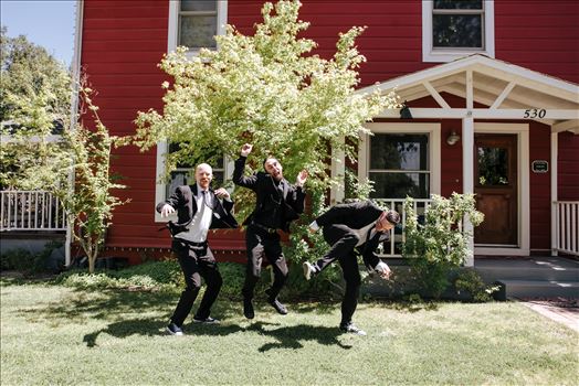 Emily House Bed and Breakfast Paso Robles California Wedding Photography by Mirrors Edge Photography.  Groomsmen jump