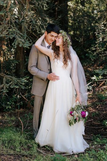Mt Madonna wedding in the redwoods outside of Watsonville, California with a romantic and classic vibe by sarah williams of mirror's edge photography a san luis obispo wedding photographer.  Bride and groom romantic