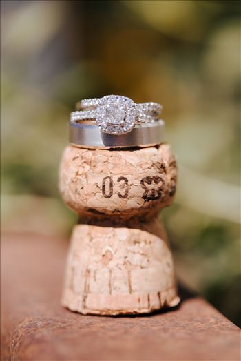 Tooth and Nail Winery elegant and formal wedding in Paso Robles California wine country by Mirror's Edge Photography, San Luis Obispo County Wedding Photographer. Wedding rings on wine cork