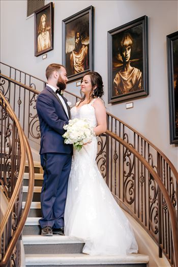 Tooth and Nail Winery elegant and formal wedding in Paso Robles California wine country by Mirror's Edge Photography, San Luis Obispo County Wedding Photographer.  Bride and Groom on Tooth and Nail Staircase.
