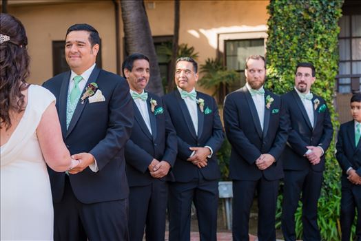 Wedding photography at the Historic Santa Maria Inn in Santa Maria, California by Mirror's Edge Photography. Groom and groomsmen