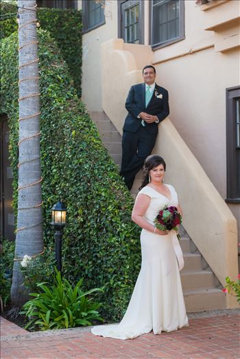 Wedding photography at the Historic Santa Maria Inn in Santa Maria, California by Mirror's Edge Photography. Bride and Groom on the Ivy Staircase.