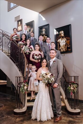 Mirror's Edge Photography captures Edith and Kyle's wedding at the Tooth and Nail Winery in Paso Robles California. Bride, Groom and Bridal Party on Tasting Room staircase