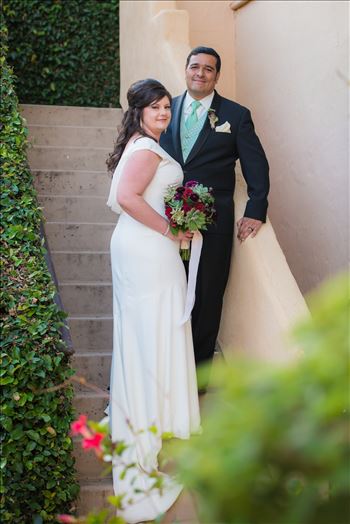 Wedding photography at the Historic Santa Maria Inn in Santa Maria, California by Mirror's Edge Photography. Bride and Groom on the Ivy Staircase after Ceremony.