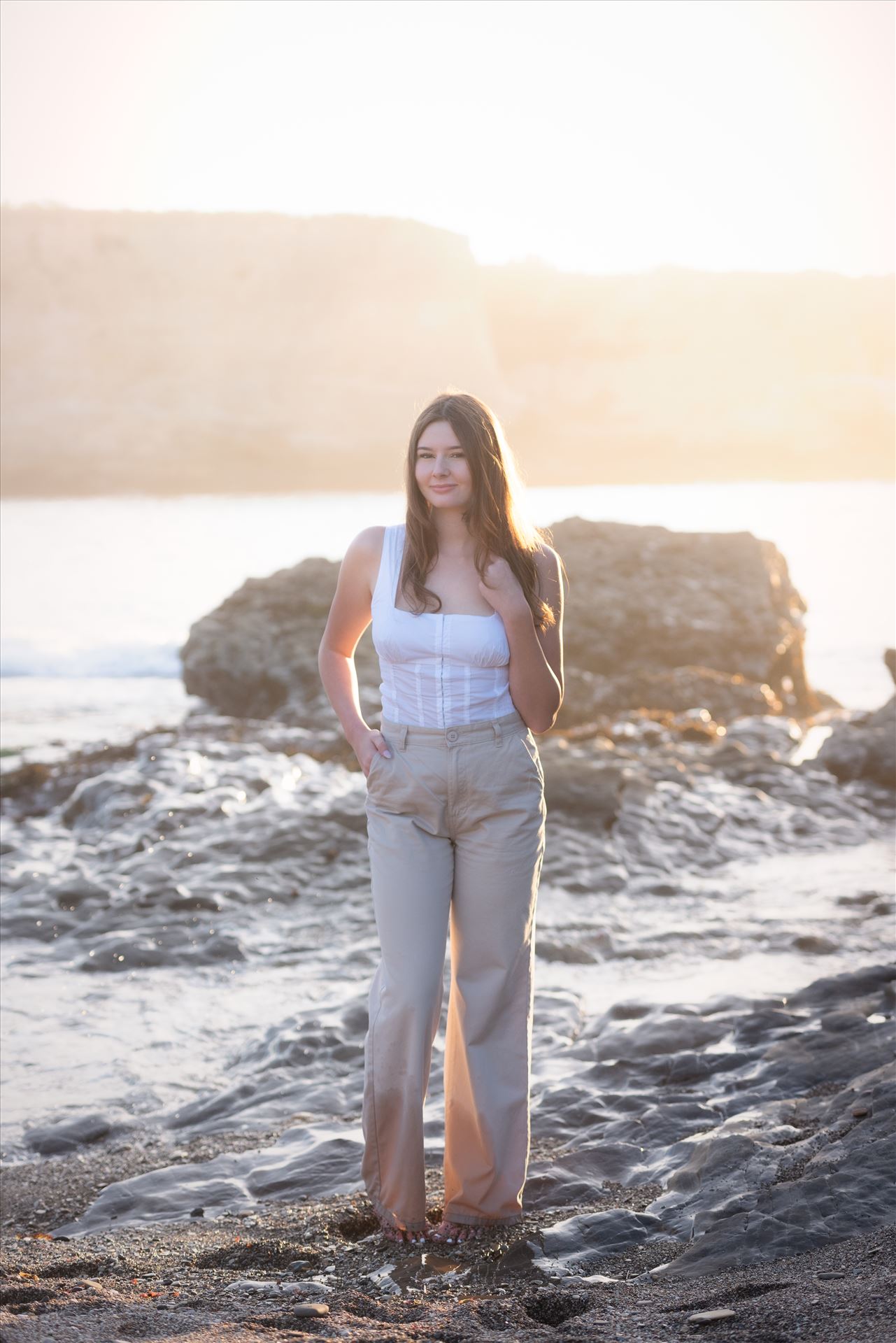 Final-9086.JPG - Mirror's Edge Photography a San Luis Obispo Luxury Portrait, Wedding and Engagement Photographer capture Hayley's Senior Portrait Session at Montana de Oro.  Hayley sunflare with water. by Sarah Williams