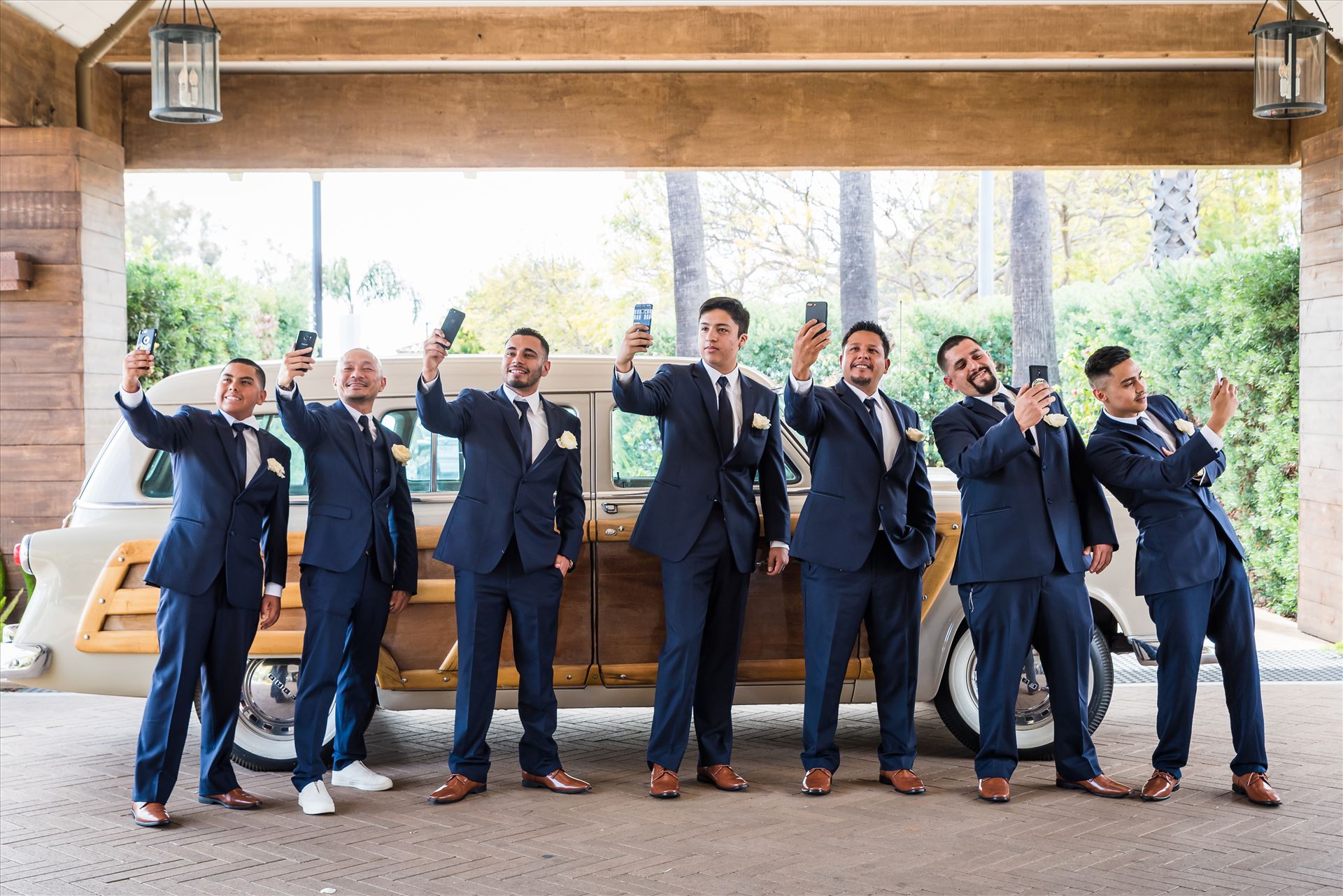 Ana and Juan 17 - Wedding photography at the Kimpton Goodland Hotel in Santa Barbara California by Mirror's Edge Photography.  Groom and Groomsmen by Sarah Williams