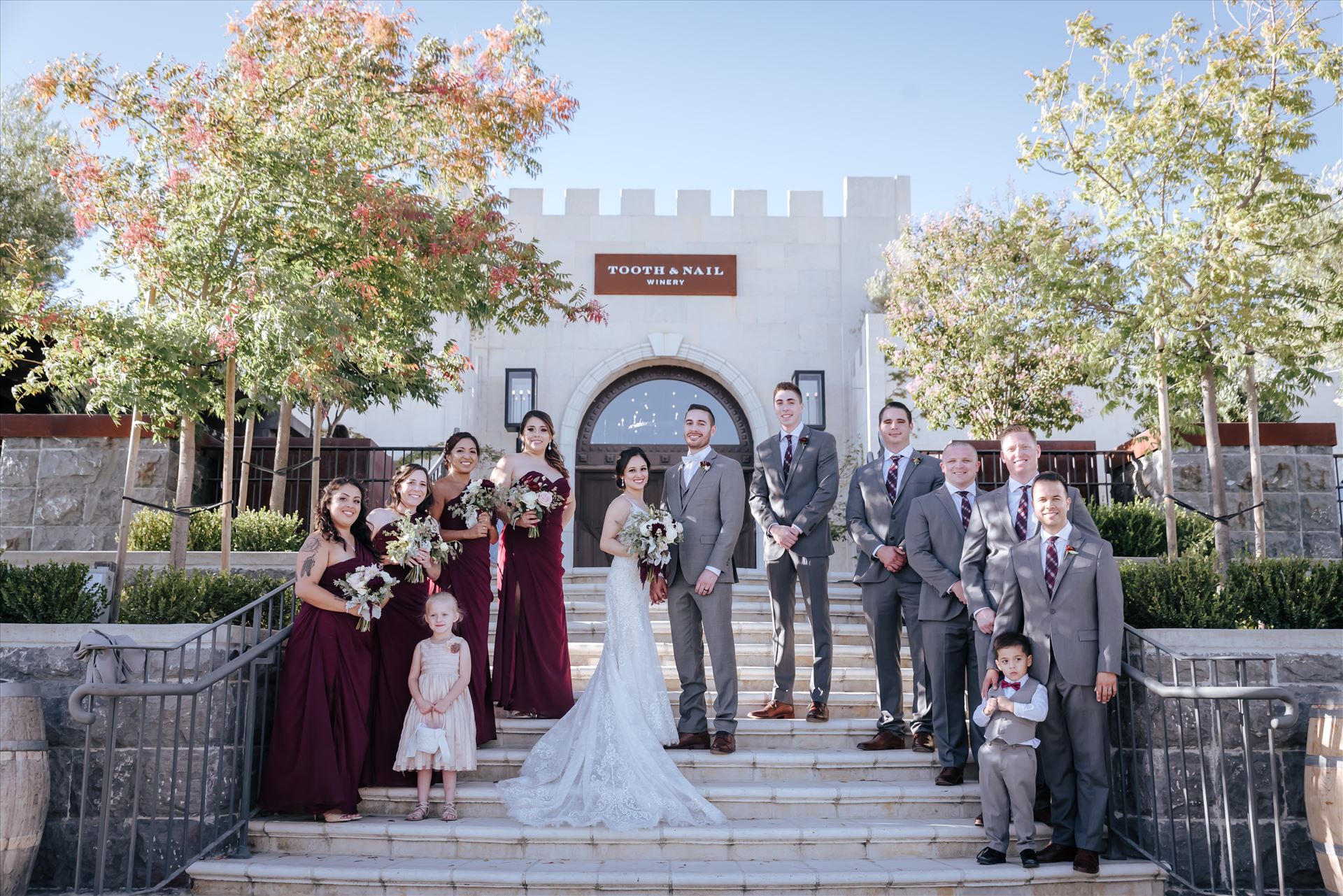 Edith and Kyle 124 - Mirror's Edge Photography captures Edith and Kyle's wedding at the Tooth and Nail Winery in Paso Robles California. Bride, Groom and Bridal Party by Sarah Williams