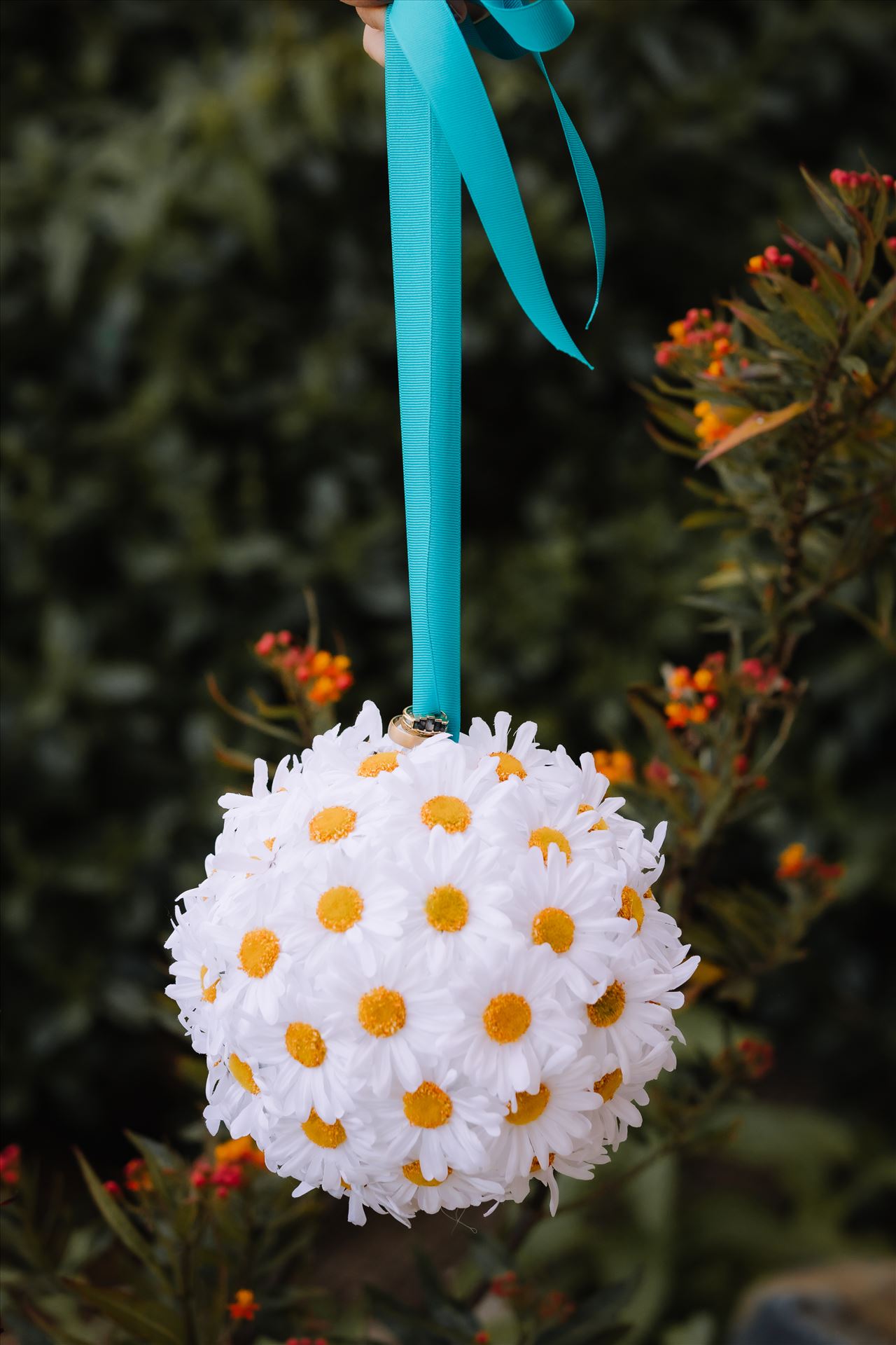 _Y9A4798.JPG - Mirror's Edge Photography captures Sarah and David's magical Madonna Inn Wedding in San Luis Obispo, California.  Flower ball and rings. by Sarah Williams