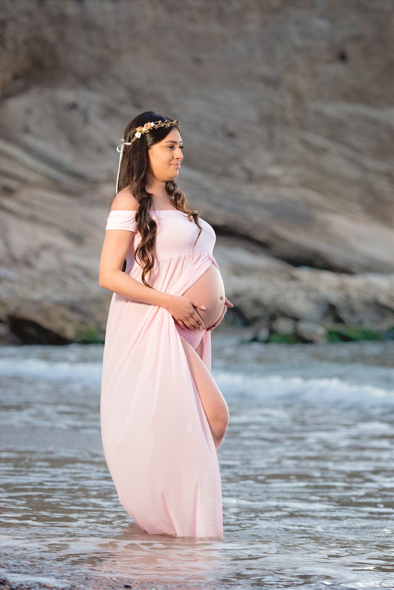 Jessica Maternity Session 30 - Maternity Photography session at Spooner's Cove at Montana de Oro in Los Osos California.  Beach Maternity Session.  New Mother in the Water by Sarah Williams