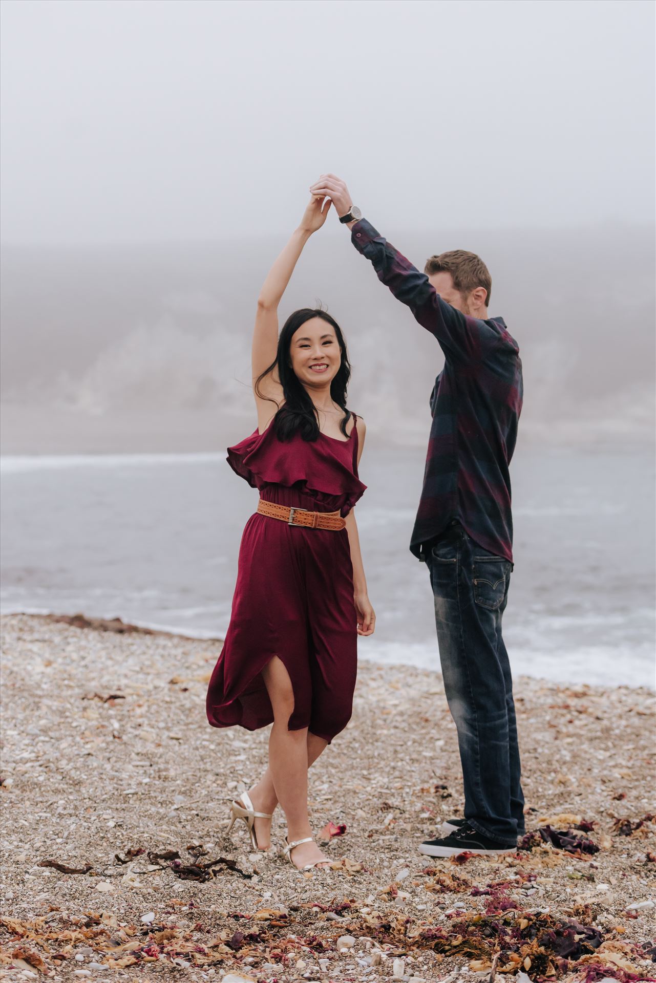 Carmen and Josh 18 - Montana de Oro Spooners Cove Engagement Photography Los Osos California.  Dancing in the sea by Sarah Williams