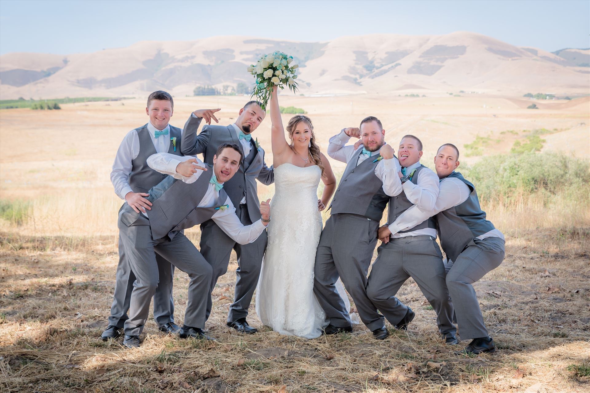 Cherie and Brandon 069 - Mirror's Edge Photography, a San Luis Obispo Wedding Photographer, captures a wedding at the Historic Dana Adobe in Nipomo California.  Fun bride and groomsmen. by Sarah Williams