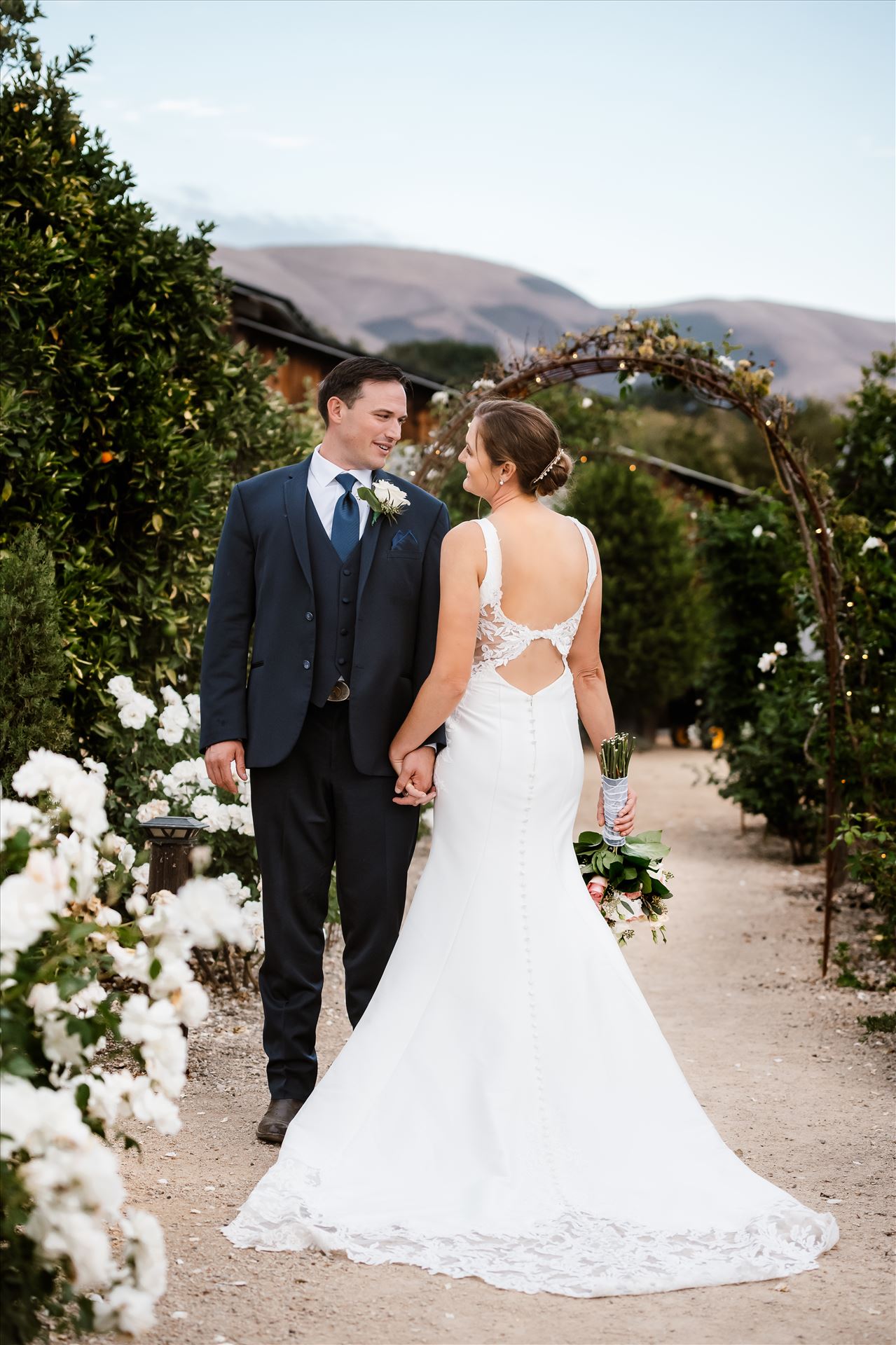 BG Final--42.jpg - Dana Powers House and Barn Nipomo, California in San Luis Obispo County by Mirror's Edge Photography.  Amazing venue  in Downtown San Luis Obispo. Country Bride and Groom in rose garden. by Sarah Williams