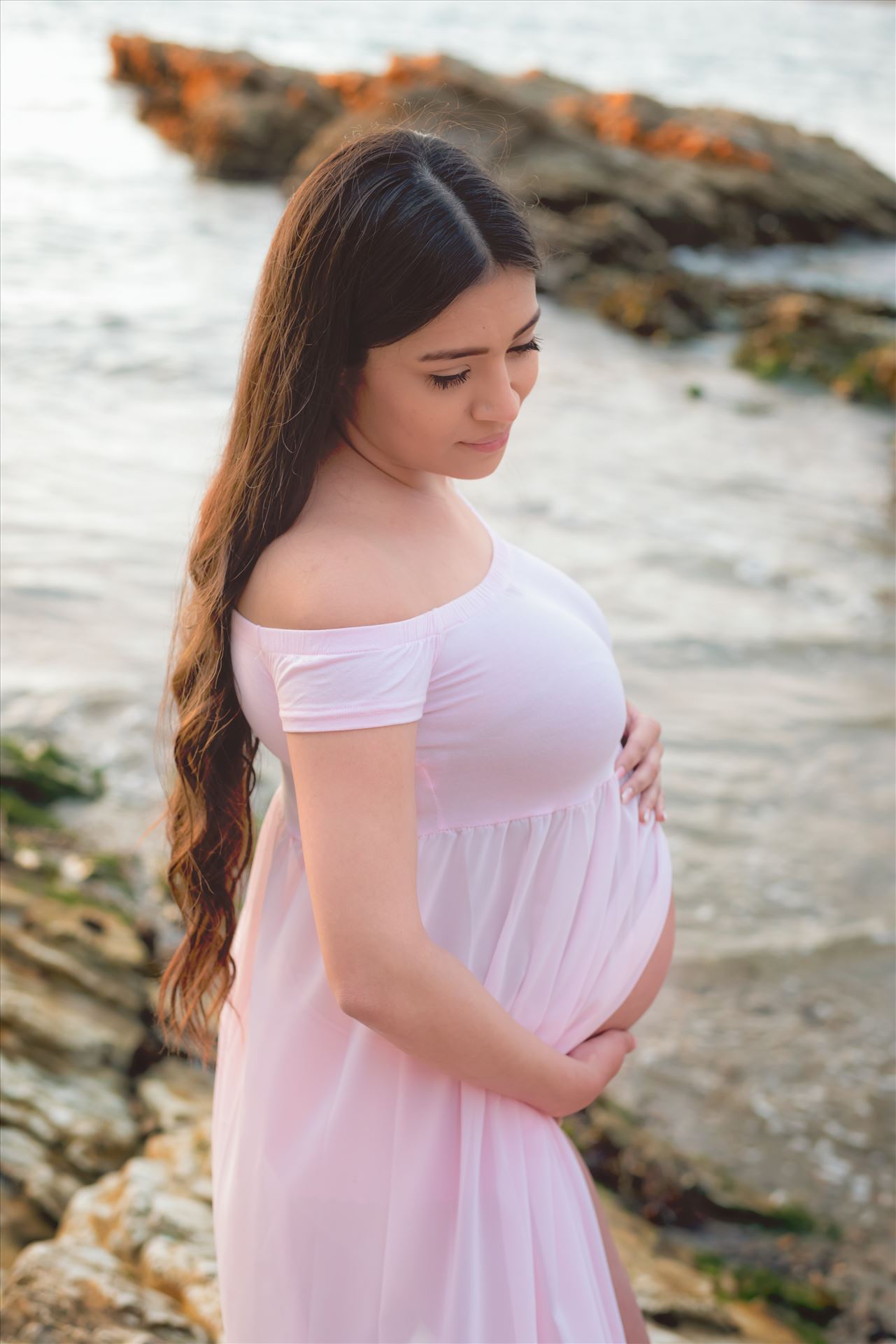 Jessica Maternity Session 03 - Maternity Photography session at Spooner's Cove at Montana de Oro in Los Osos California.  Beach Maternity Session. Gorgeous new mother at sunset by Sarah Williams