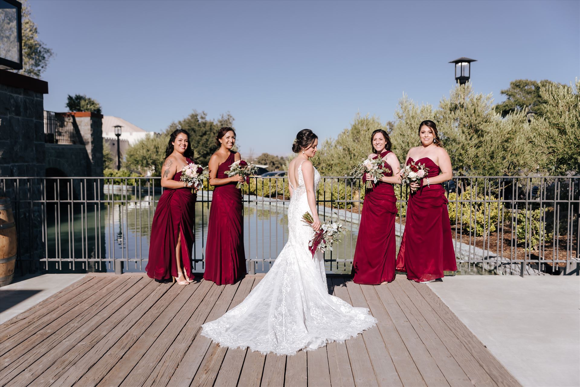 Edith and Kyle 117 - Mirror's Edge Photography captures Edith and Kyle's wedding at the Tooth and Nail Winery in Paso Robles California. Bride and her Bridesmaids by Sarah Williams