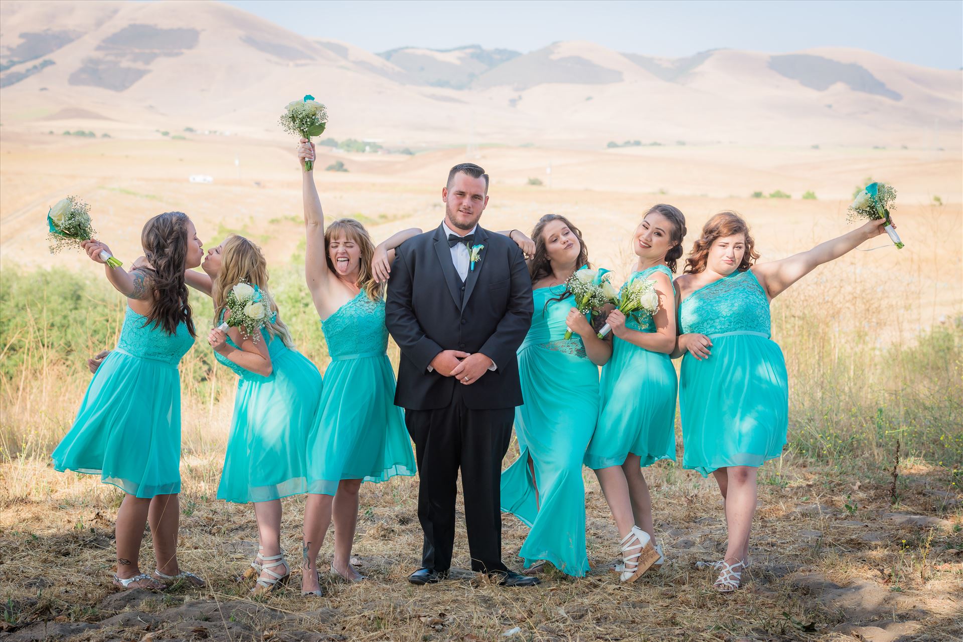 Cherie and Brandon 070 - Mirror's Edge Photography, a San Luis Obispo Wedding Photographer, captures a wedding at the Historic Dana Adobe in Nipomo California.  Fun groom and bridesmaids. by Sarah Williams
