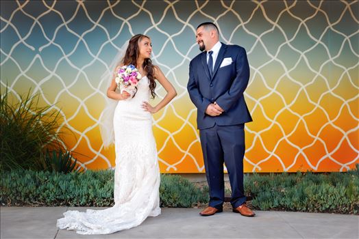 Wedding photography at the Kimpton Goodland Hotel in Santa Barbara California by Mirror's Edge Photography.  Retro Chic Wedding Bride and Groom