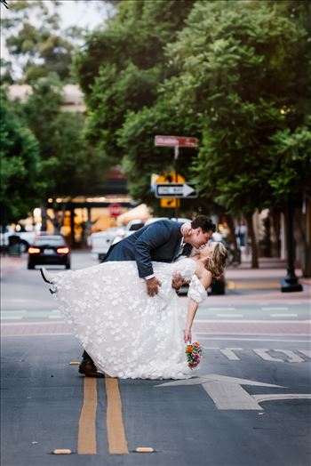 The Penny Wedding San Luis Obispo California in San Luis Obispo County by Mirror's Edge Photography.  Amazing venue  in Downtown San Luis Obispo. Wedding Dip and kiss on Garden Street.