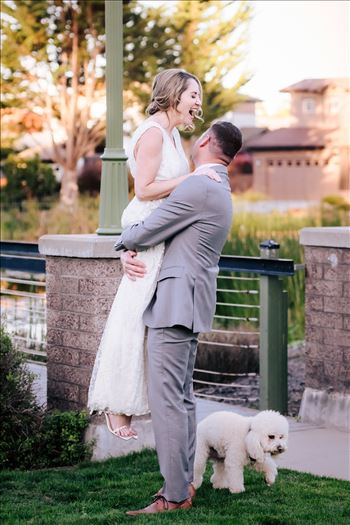 Sarah Williams of Mirror's Edge Photography, a San Luis Obispo and Central Coast Wedding Photographer, captures Christiana and Istvan's Cypress Ridge Pavilion Wedding. Fun Bride and Groom at sunset.