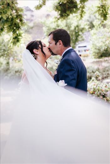 Mirror's Edge Wedding Photography, a San Luis Obispo and Santa Barbara County photographer capture the Nagy's Madonna Inn Wedding.  Veil kiss in the Secret Garden.