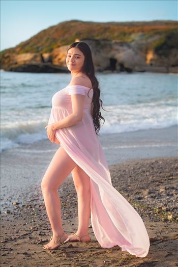 Maternity Photography session at Spooner's Cove at Montana de Oro in Los Osos California.  Beach Maternity Session. Maternity gown at the beach